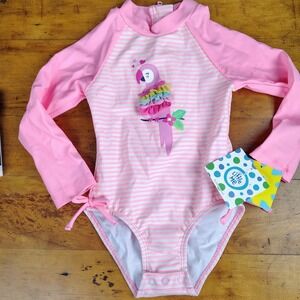 Little Me Baby Girl Rash Guard Swimsuit Parrot Pink Stripe UPF 50+ 24 Months
